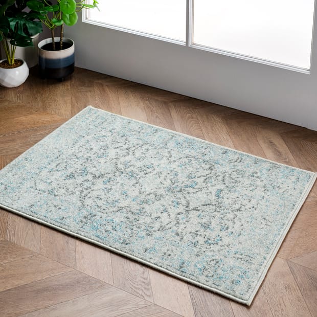 Square Honeycomb Bath Rug in Aqua