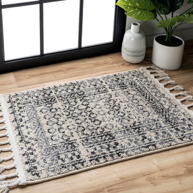 Opell Checkered Diamonds Tassel Ivory Rug