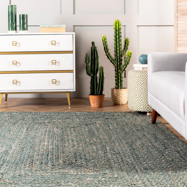 Boardwalk Hand Braided Denim And Jute Interwoven Solid Green Rug