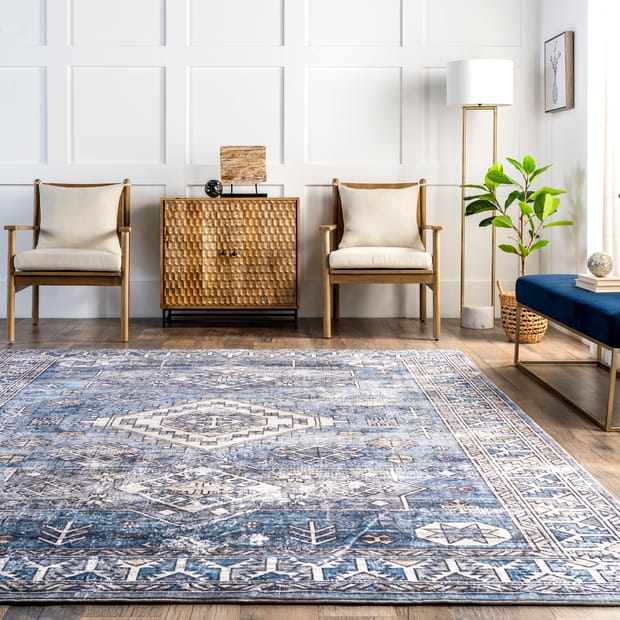 Marisol Evelyn Bordered Aztec Blue Rug