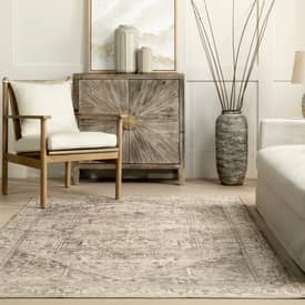 Grey Atrium Medallion Washable Area Rug