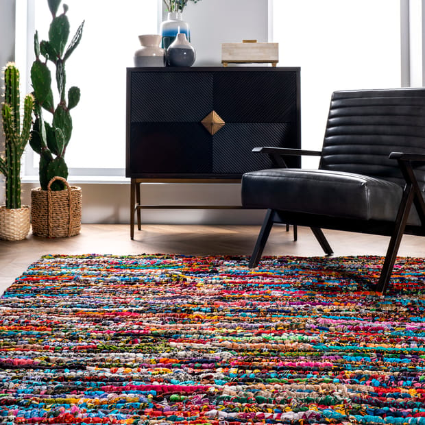 Rag Rug Rainbow Rugs Multi Colour Chindi Floor Mat Striped Mats Recycled  Carpet