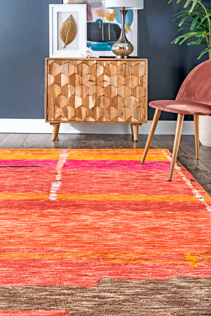 Stylish Abstract Rug Orange Industrial Rug Polyester Washable Anti-Slip  Backing Area Rug for Living Room