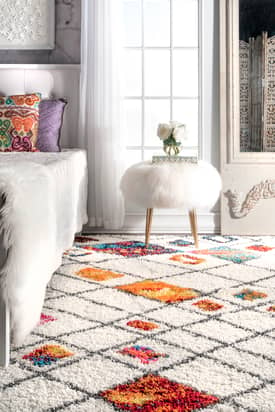 Multicolor Shaggy Lattice Area Rug