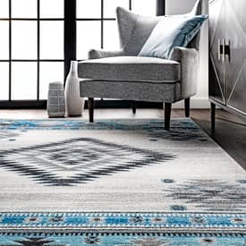 Aqua Navajo Border Area Rug