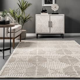 Zen Valley Miley Textured Tiled Ivory Rug