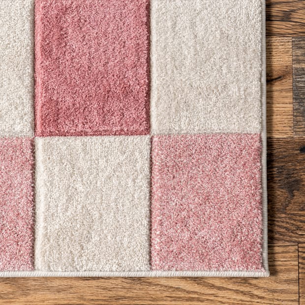 Pink Checkered Wool Rug, Pink Checkers