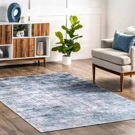Blue Peggy Washable Abstract Area Rug