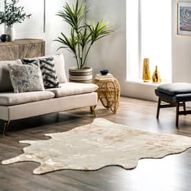 Off White Zahara Faux Cowhide Washable Area Rug