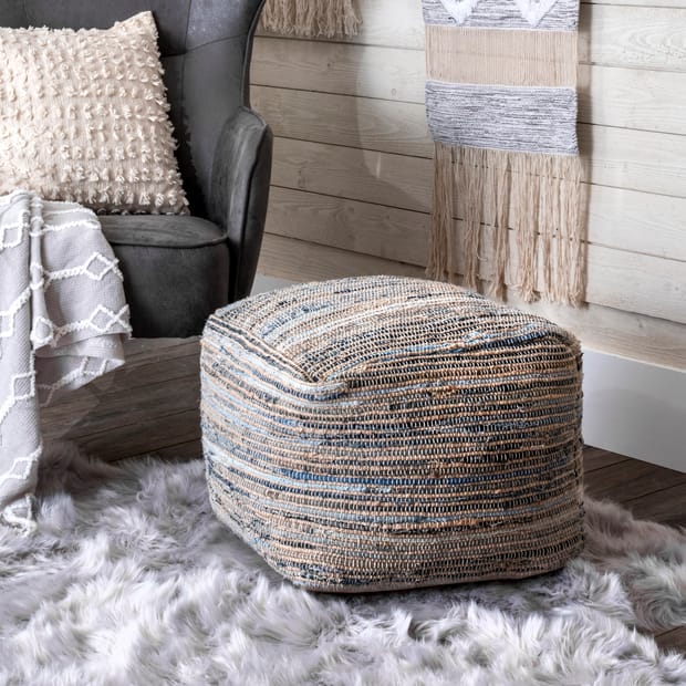 Poufs Knitted Jute and Denim Pouf Natural