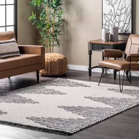 beige diamond pinstripes tasseled area rug