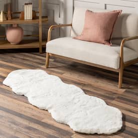 Off White Waverly Double Faux Sheepskin Pelt Plush Cloud Washable 2 x 6 Area Rug