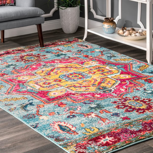 Ambiant Pet Friendly Solid Color Area Rug Teal -4' Square