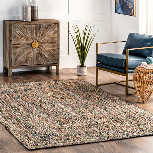 Responsibly Handcrafted Hand Braided Twined Jute And Denim Blue Rug