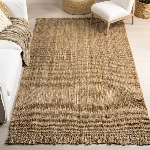 Well Woven Sree Natural & Black Color Hand-Woven Chunky-Textured Jute  Chevron Geometric Area Rug 5x7 (5' x 7'6)