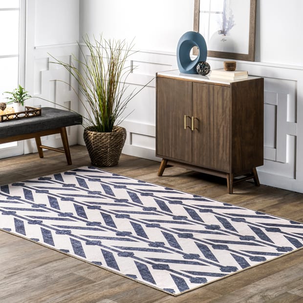 Powerduo Maxina Reversible Washable Beige And Navy Rug