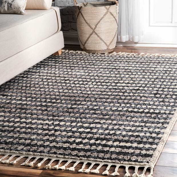 Camira Gray Dotted Tassel Rug - Clearance