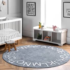 Blue and store white nursery rug