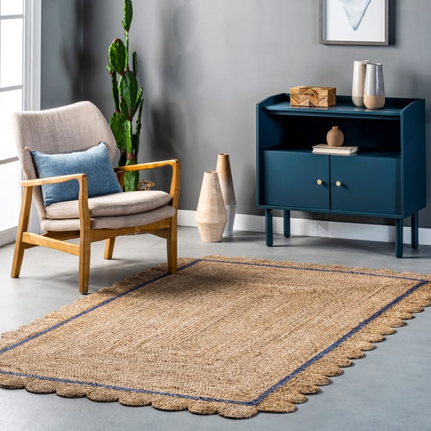 Responsibly Handcrafted Hand Braided Twined Jute And Denim Blue Rug
