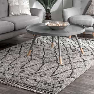 Gray Temara Moroccan Trellis Tassel rug - Contemporary Rectangle 5' 3in x 7' 7in