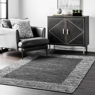 Gray Westland Handwoven Striped Border Leather rug