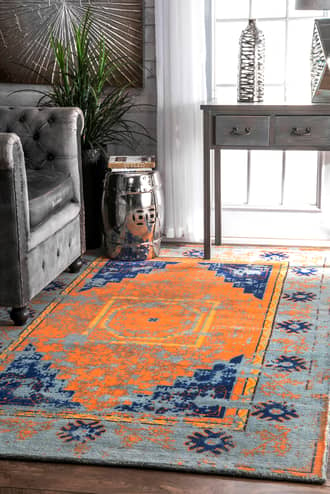 Blue Tuscan Fading Printed Medallion rug