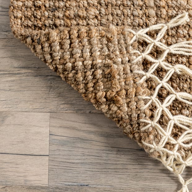 Natural Hand Woven Jute with Wool Fringe Area Rug