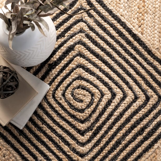 Arvin Olano x Rugs USA Louie Diamond Checkerboard Jute Natural Rug