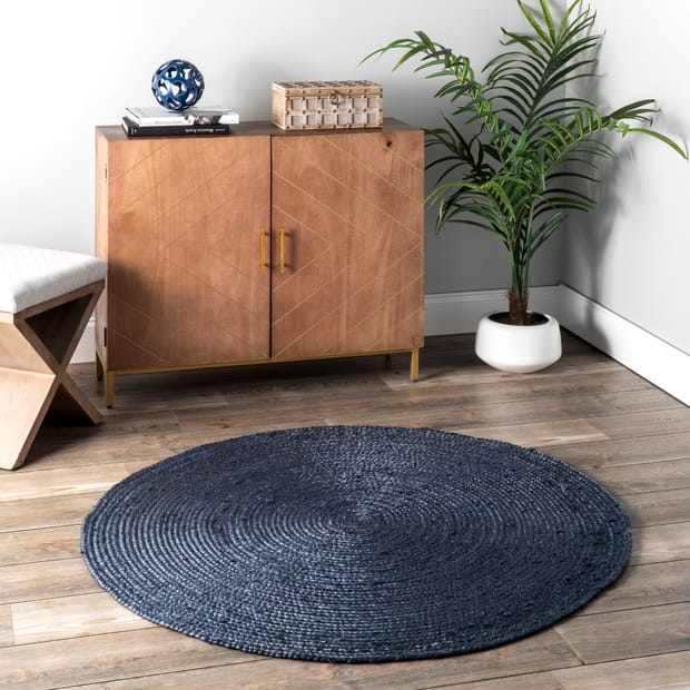 Handmade Braided Jute Rug And Carpets,Natural And Navy Blue Jute