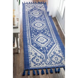 Blue Printed Kilim Cotton Tasseled rug