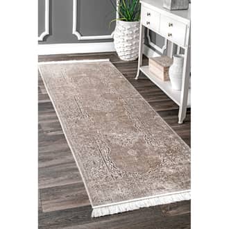 Light Brown Nightscape Withering Medallion Fringe rug