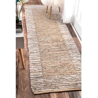 Beige Westland Handwoven Striped Border Leather rug