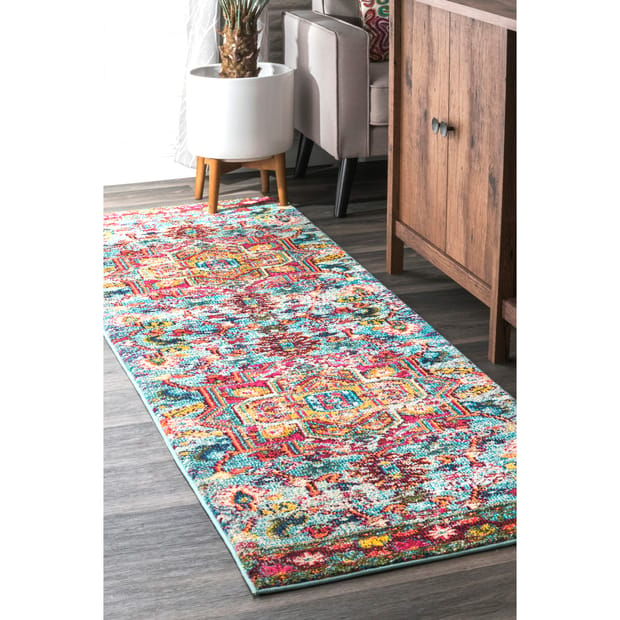 Ambiant Pet Friendly Solid Color Area Rug Teal -4' Square