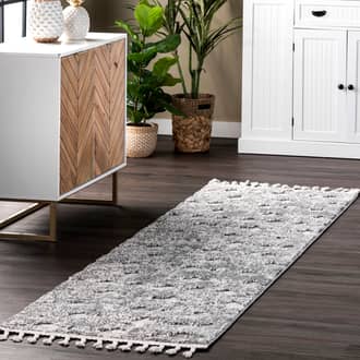 Light Gray Grooven Textured Herringbone Tasseled rug