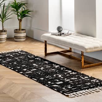 Black Grooven Textured Abstract Tasseled rug