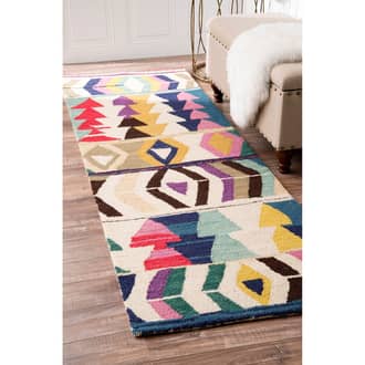 Photos - Area Rug Multicolor Wool Geometric 2' 6" x 8' rug Multicolor 200MJAH02A-2608