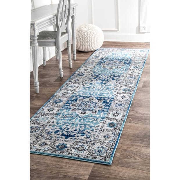 Vining Florals Braided Rectangle Rug Runner with Included Rug Pad