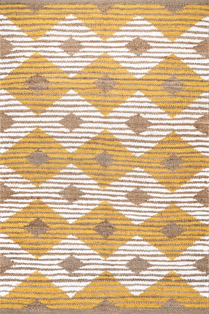 Boardwalk Hand Braided Denim And Jute Striped Diamonds Yellow Rug