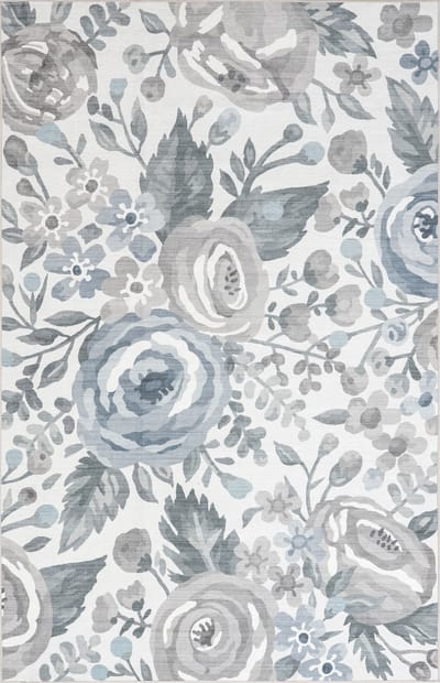 Gray & White Floral Washable Area Rug, 5x7, Sold by at Home