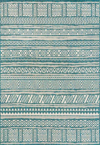 Teal 9' 6" x 12' Striped Banded Indoor/Outdoor Rug swatch