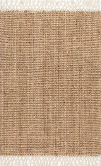 Natural 2' 6" x 6' Hand Woven Jute with Wool Fringe Rug swatch