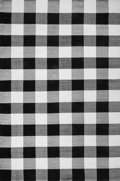 YiYan1 Cotton Buffalo Plaid Rug, 4x6 ft Black and White Checked